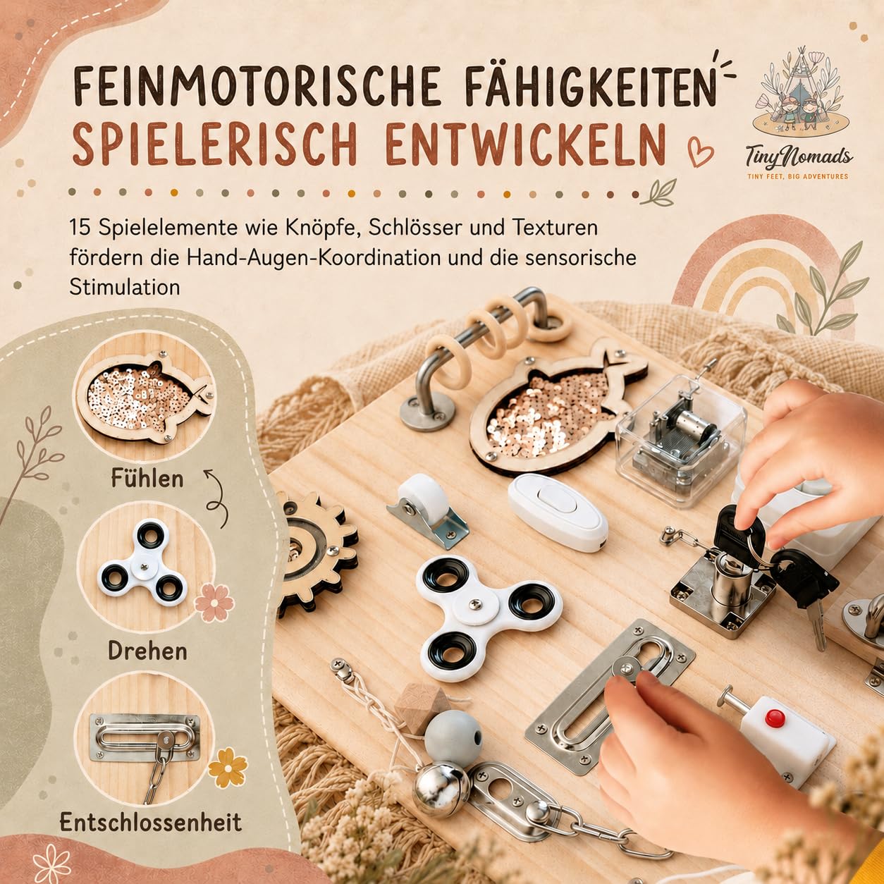 Montessori Busy Board – Activity-Brett für Kleinkinder